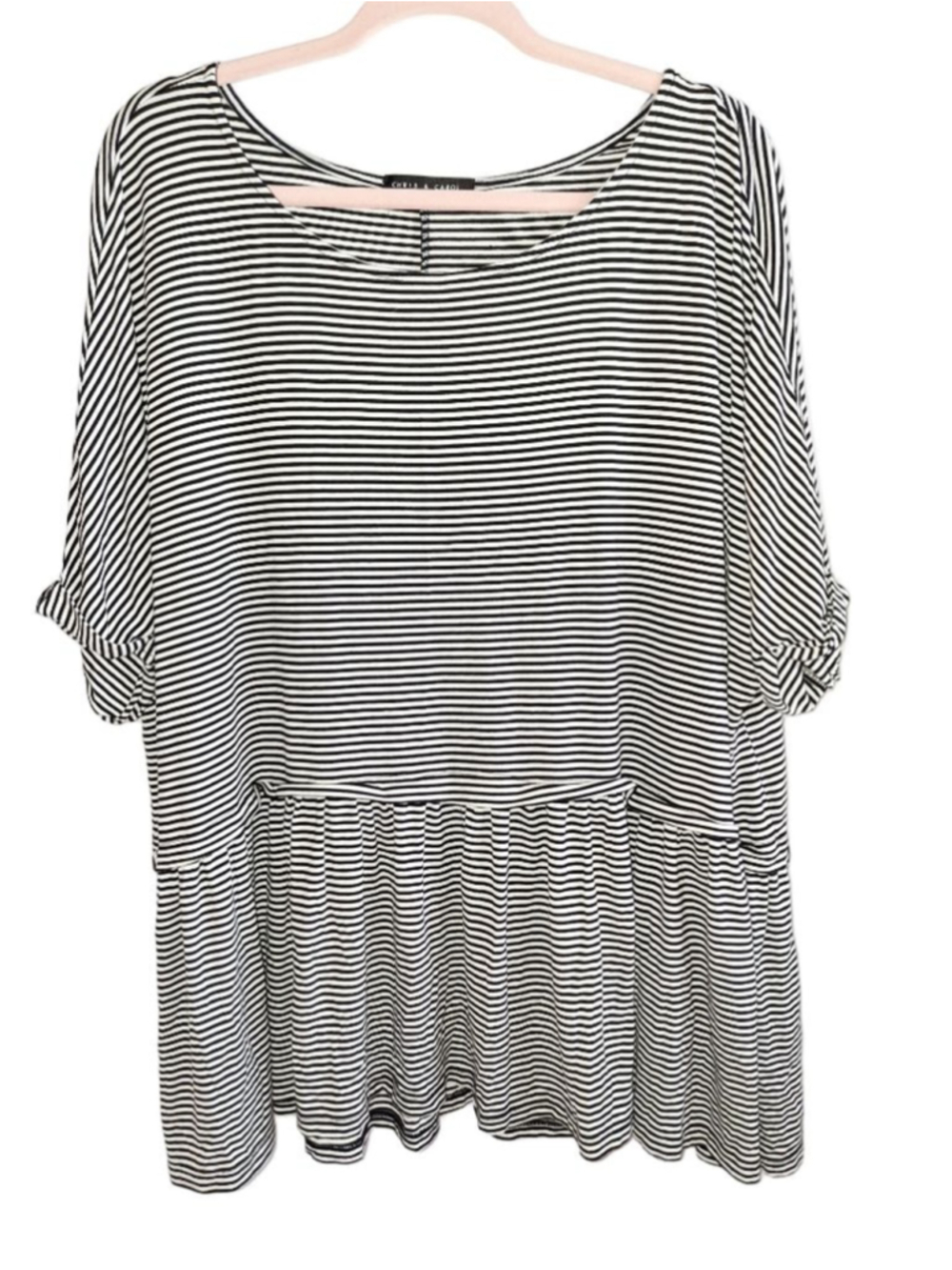 Chris & Carol Black White Striped Tee 3X soft stretchy coastal grandma